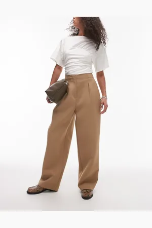 Topshop Co ord slouchy clean waist band tailored trouser in taupe