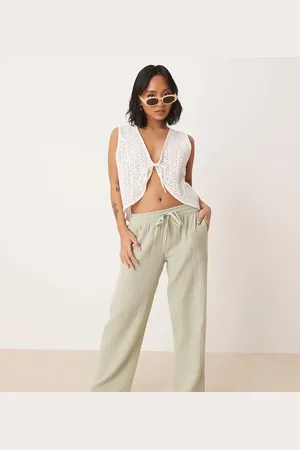 JDY Wide leg cheesecloth trousers in sage