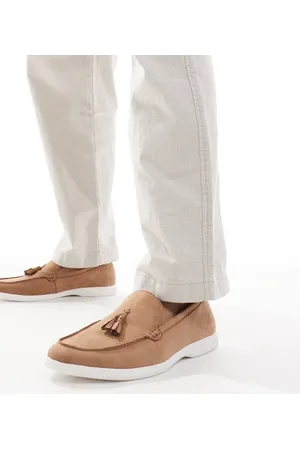 SEQWL Berwin tassel detail loafers with contrast sole in faux suede brown