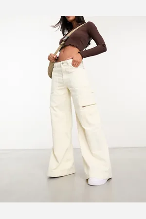 Pimkie Wide leg cargo jeans in ecru