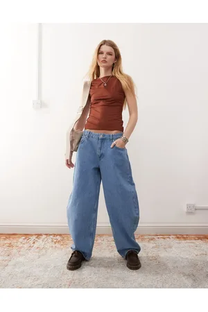 Reclaimed Barrel leg studded jeans in mid wash