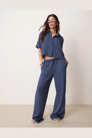 JDY Wide leg trousers co-ord in dark stripes