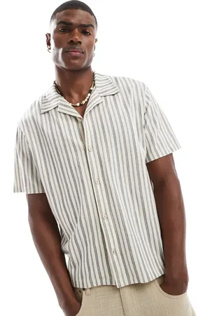 JACK & JONES Premium revere collar shirt in cream stripe