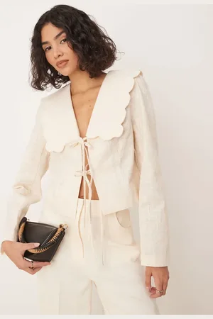 ASOS Tailored scallop collar tie front jacket in buttermilk