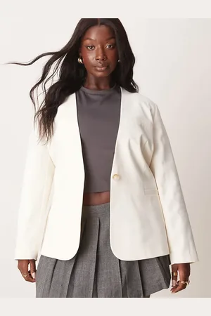 ASOS Curve collarless formal blazer in buttermilk