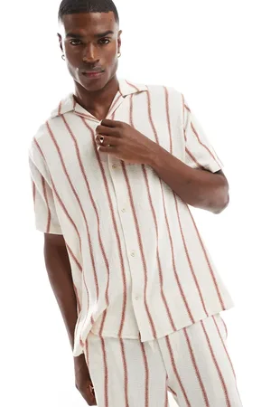 JACK & JONES Co-ord revere collar shirt in cream red stripe