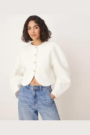 ASOS Boucle cocoon jacket with starfish buttons in buttermilk
