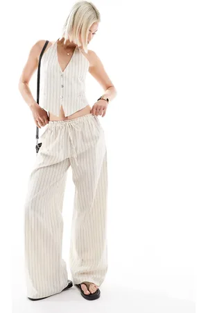 Pull&Bear Rustic wide leg trouser co-ord in ecru
