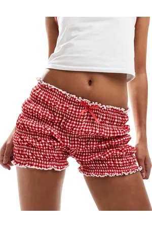 Reclaimed Ruched mini short with bow in gingham