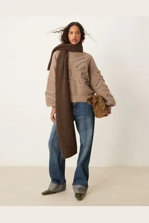 ASOS Knitted high neck jumper with abstract stitch detail in taupe