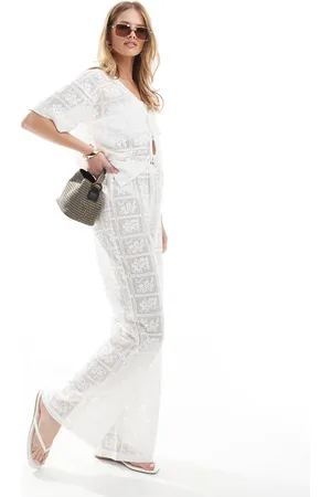 4th & Reckless Crochet lace wide leg trouser co-ord in