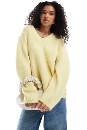 ASOS V neck oversized jumper in yellow