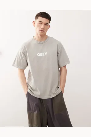 Obey Bold graphic logo t-shirt in pigment silver