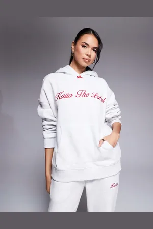 Kaiia Bow detail oversized embroidered logo hoodie co-ord in