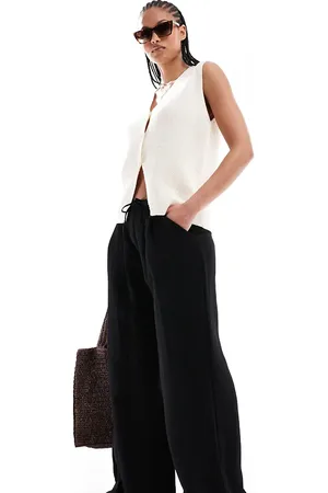 Stradivarius Tall wide leg crinkle tie waist trouser in