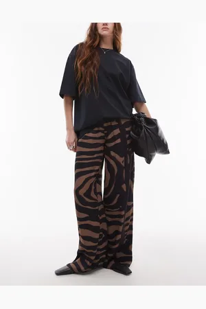Topshop Satin tie waist wide leg trouser in abstract print