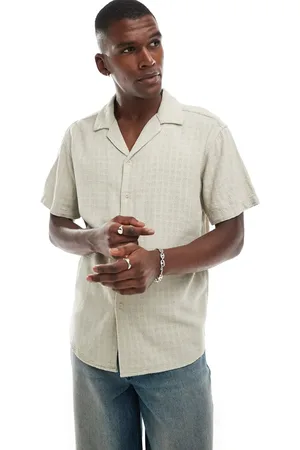 Only & Sons Short sleeve linen textured shirt in beige