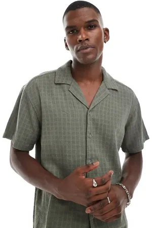 Only & Sons Short sleeve linen textured shirt in khaki