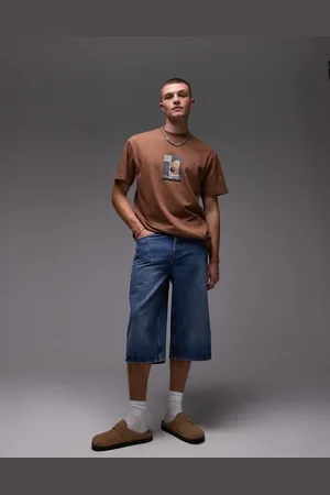 Topman Denim mid length jort in mid wash