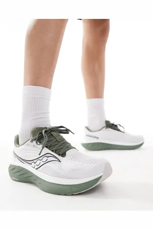 Saucony Ride 18 running trainers in white and olivine