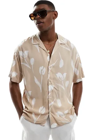 JACK & JONES Revere collar floral print shirt sleeve shirt in beige