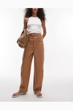 Topshop Relaxed barrel leg trouser with seam detail in tan