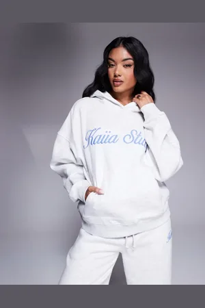 Kaiia Embroidered script hoodie co-ord in marl and blue