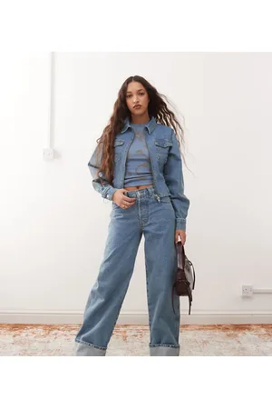 COLLUSION Turn up baggy jean co-ord in midwash