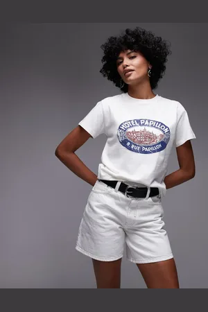 Topshop Editor denim shorts in bone
