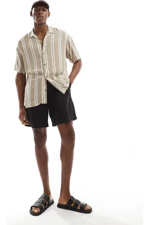 JACK & JONES Revere collar striped short sleeve shirt in beige