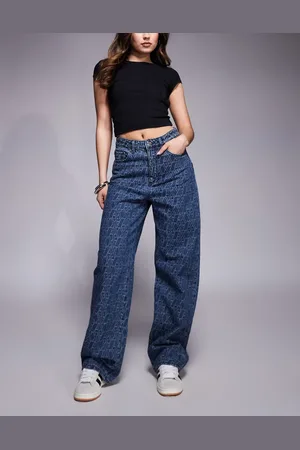 Armani Exchange Straight leg monogram jeans in mid