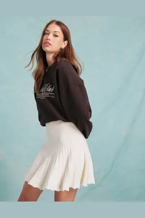 Miss Selfridge Pleated flippy knit mini skirt in cream