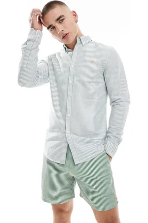 Farah Brewer stripe long sleeve shirt in and white