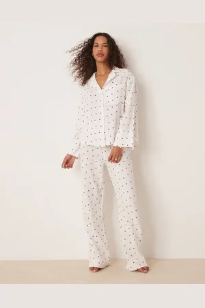 Gina Tricot Mix and match woven gauze flannel pyjama shirt top with red heart print in