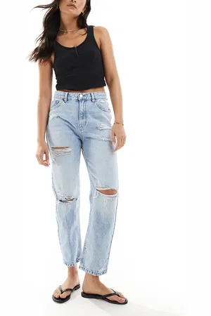 Pull&Bear High rise ripped Mom jean in