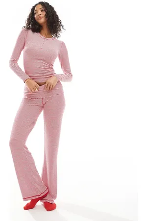 Cotton On Cotton On sleep recovery roll waist pant in red and white stripe co-ord