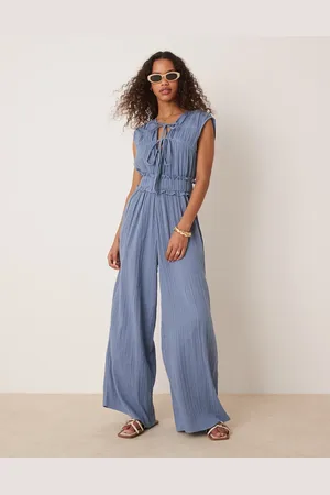 ASOS Double cloth gathered bust jumpsuit in denim