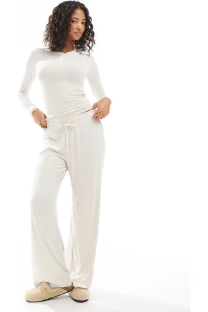 Cotton On Cotton On sleep recovery wide leg pant in cream marle co-ord