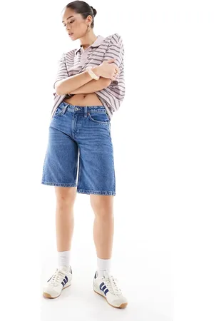 Monki Imoo low waist denim jorts in mid wash