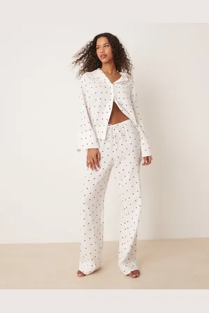 Gina Tricot Mix and match woven gauze flannel pyjama trousers with red heart print in