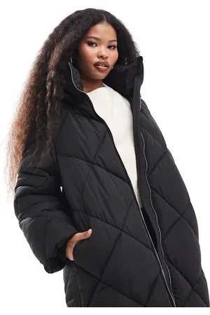 Miss Selfridge Quilted hooded maxi puffer coat in