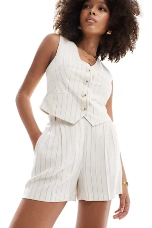 New Look Pinstripe linen look short in