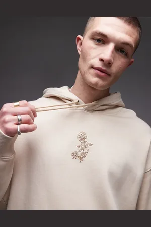 Topman Oversized fit hoodie with floral embroidery in stone