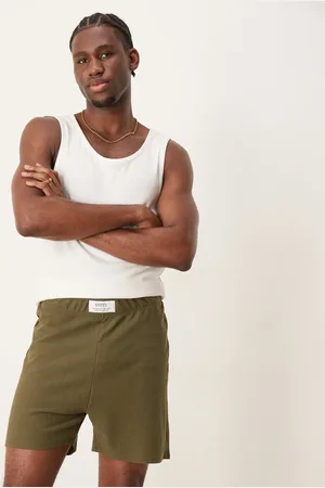 ASOS Waffle lounge shorts with woven patch in khaki