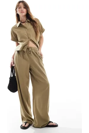 ONLY Linen mix pull on trousers co-ord in light khaki
