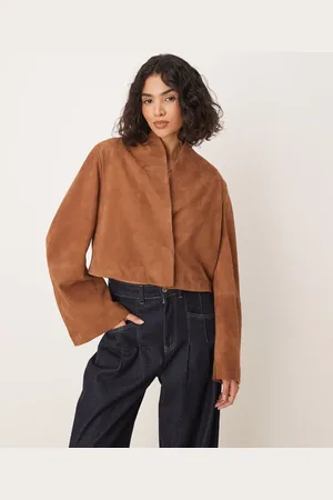 ASOS Suede cropped blazer in tan