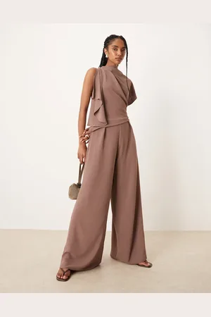ASOS Asym drape neck jumpsuit in deep taupe