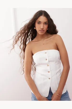 Miss Selfridge Bandeau blazer top with heart buttons in