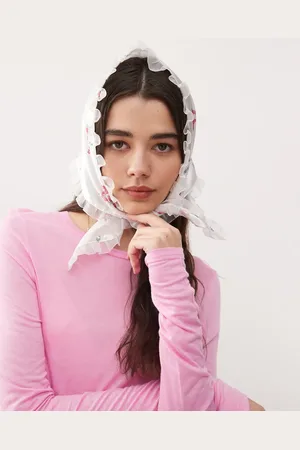Reclaimed Satin headscarf with embroidered logo in bow floral print