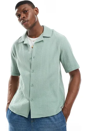 Only & Sons Revere collar cheesecloth shirt in sage